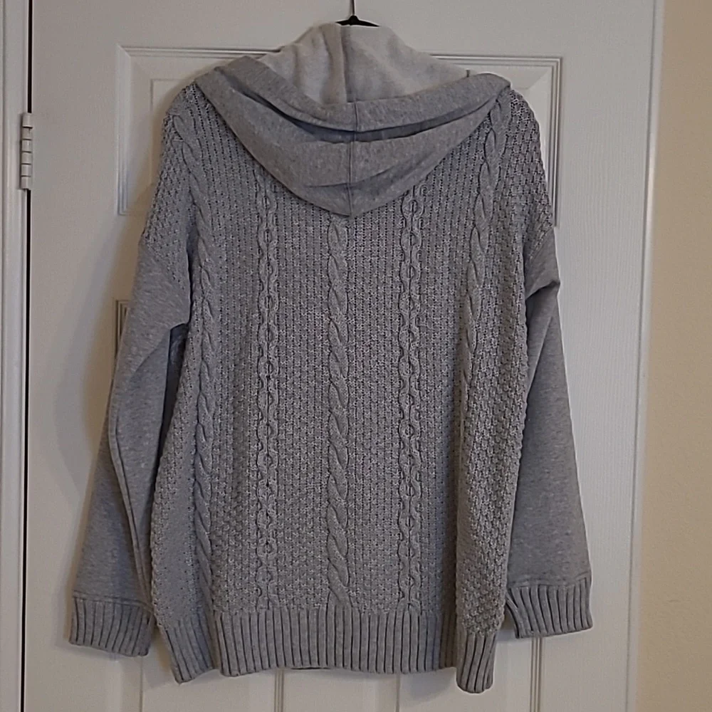 NWT Karl Lagerfeld Gray Hooded Sweater Jacket with Patches Size M - Picture 5 of 10